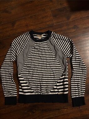 Michael Kors Black and White Striped Crewneck Sweater